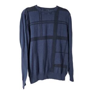 Barbour Mens Large Blue Tartan Crew Neck Cashmere Blend Long Sleeve Classic Prep